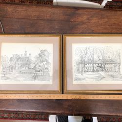 2 Williamsburg VA drawings Framed Palace Wren Bldg