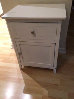 White Wood Nightstand with Drawer and Cabinet