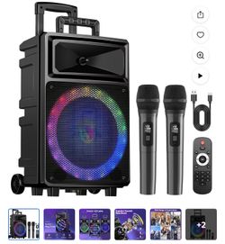 Karaoke Machine with 2 Wireless Microphones, Bluetooth Speaker, and Portable PA System – Includes FM Radio and 12" Woofer for Party
