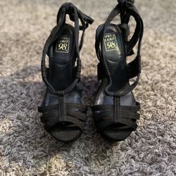 Black Lace Up Leg Wedges 7