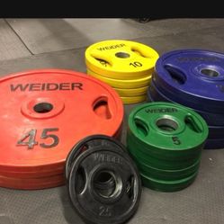 Like New Set Of 255 Lbs Rubber Coated Olympic Set