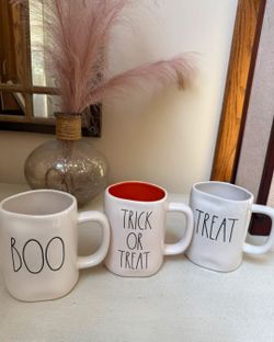 Rae Dunn Halloween Mug Lot Boo Trick or Treat Magenta Artisan Collection Set