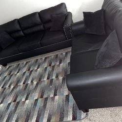 Black Studded Love seat & Black Couch Set