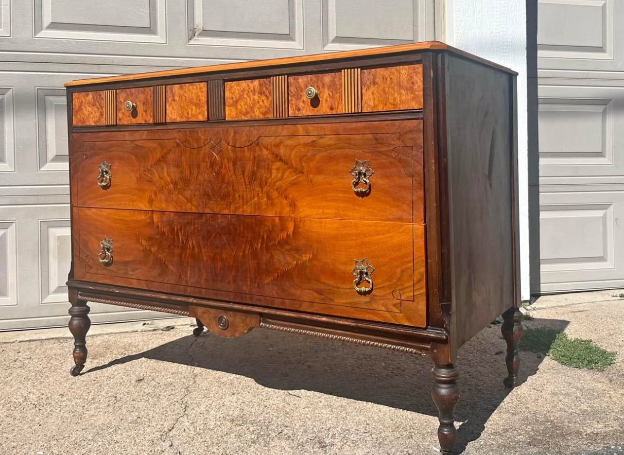 Antique Dresser - Burled Walnut with Mirror