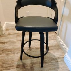 1, Gray Faux Leather and Black Wood Bar Stool from Armen Living