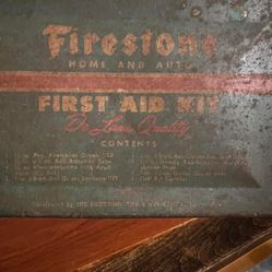 Vintage Firestone Home and Auto First Aid Kit De Luxe Quality Tin Container Antique Automotive Collectible Petroliana, 