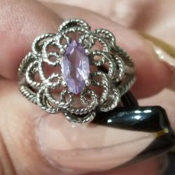 Purple amethyst flower sterling silver ring