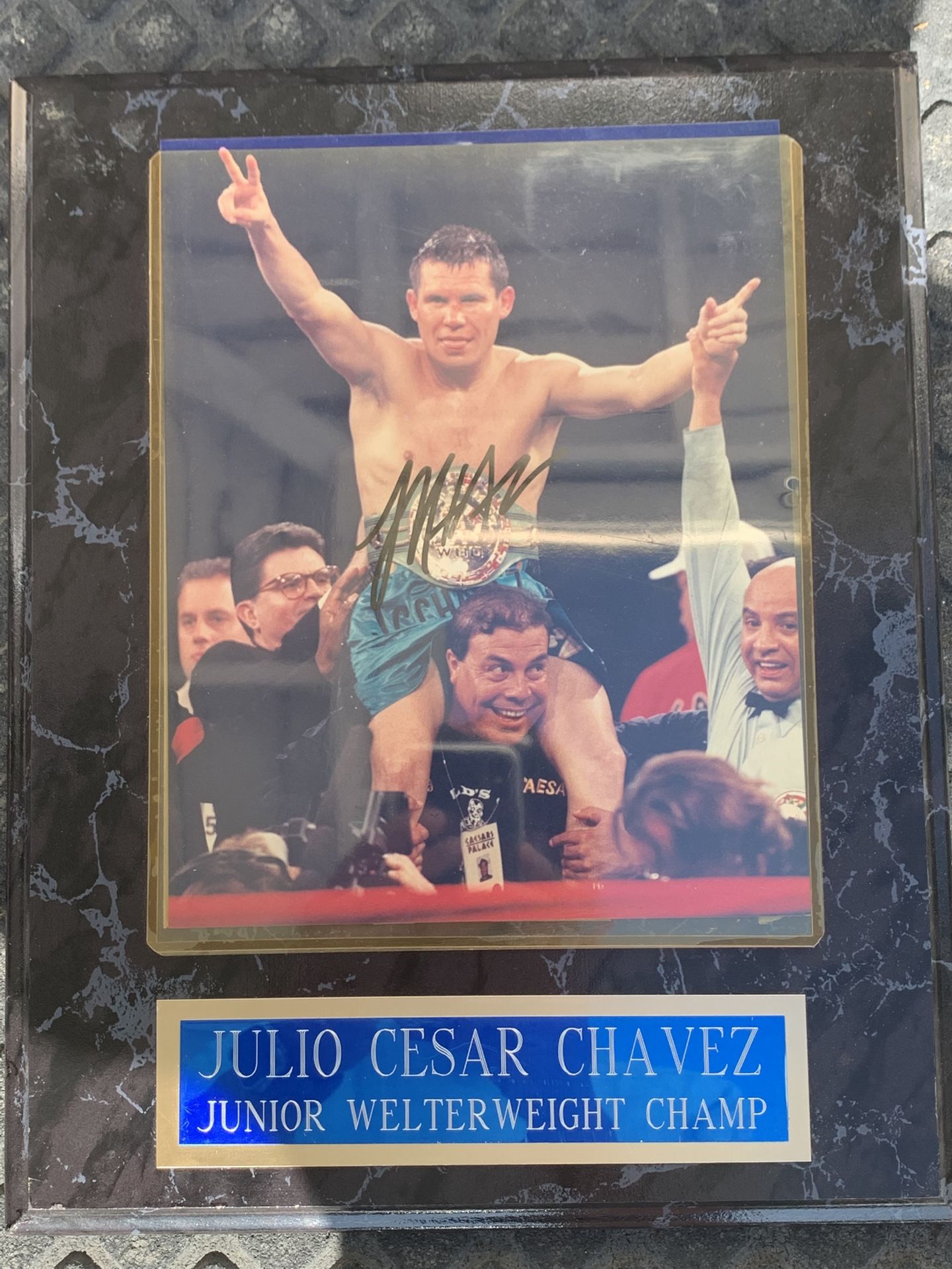 Rare Julio Cesar Chavez Signed Photo on Wooden Plaque Memorabilia for Boxing Fans