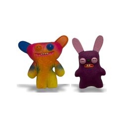 Small Fuggler Rabid Rabbit 2-Pack 2.5" Mini Figures Rainbow and Purple Rabbid