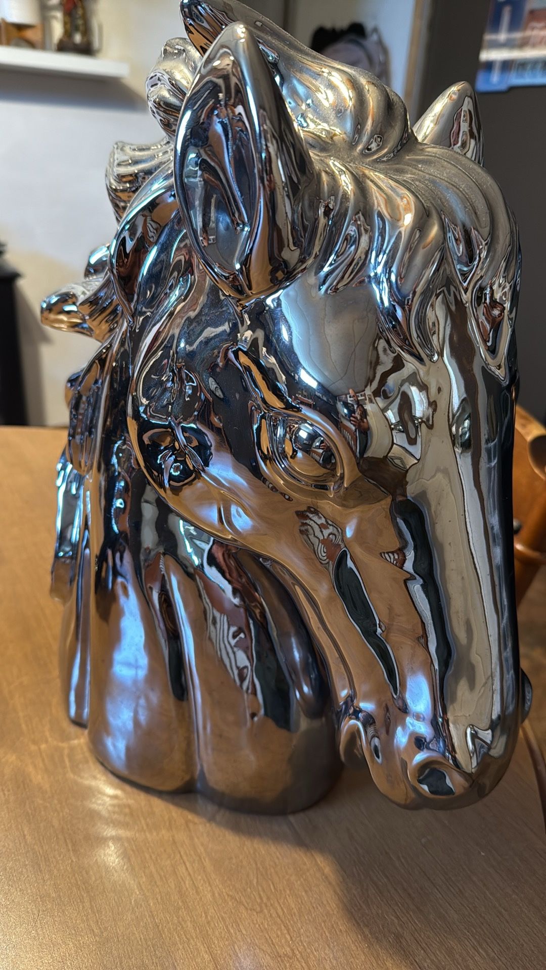 Large Ceramic Horse Bust Head Shiny Chrome Silver Finish (like new) (Read ad before messaging)