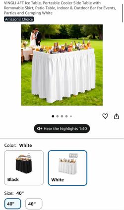 VINGLI 4FT Ice Table, Portasble Cooler Side Table with Removable Skirt, Patio Table, Indoor & Outdoor Bar for Events, Parties and Camping White