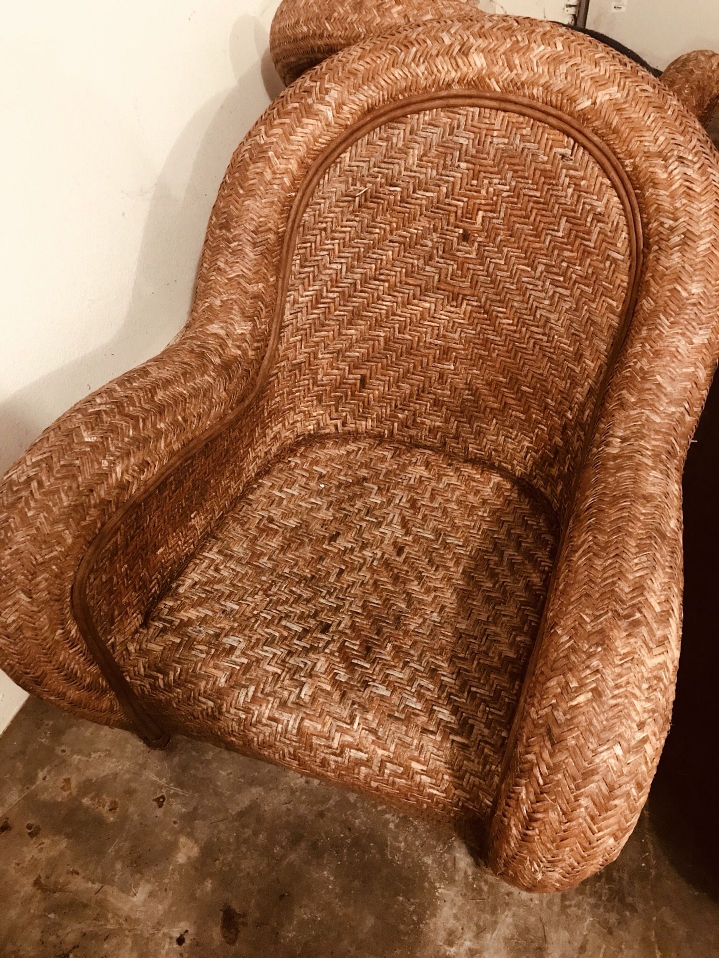 Two Pottery Barn Malabar Rattan Chairs