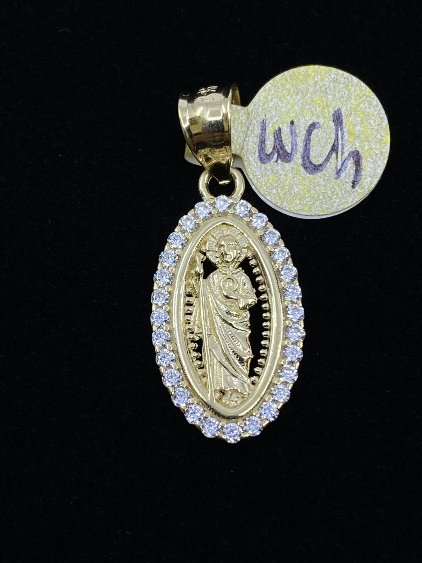 $275 Yellow Gold W Zirconia Saint Jude San Judas Charm