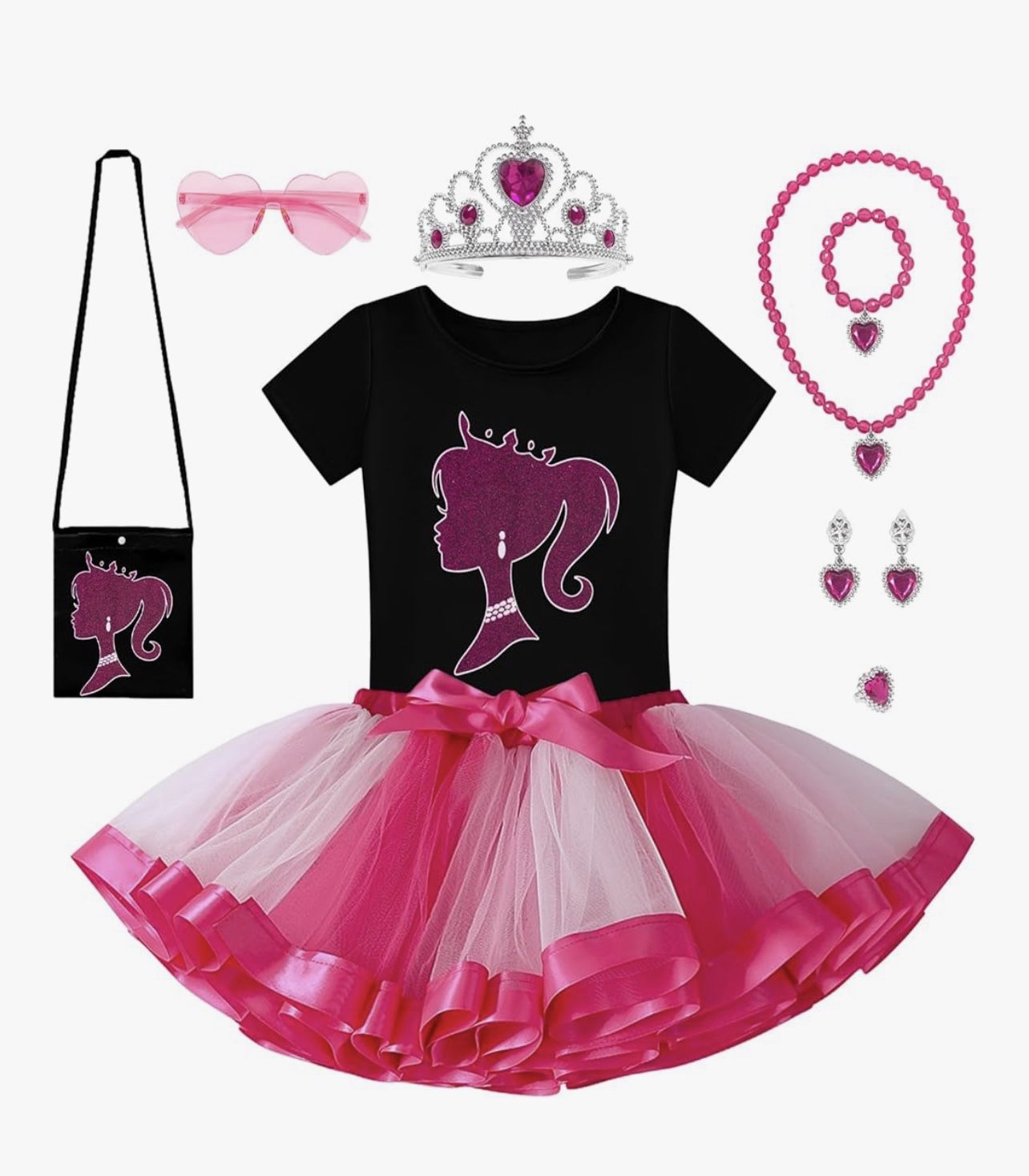 Barbie Girls Pink Costume Set rainbow Tutu Dress For Kids Movie Cosplay Dress Up Outfits 
