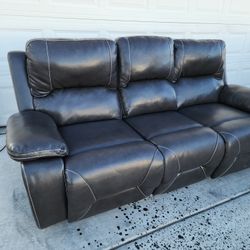 Power Reclining Leather Sofa w/ Bluetooth Console, Cupholders & LED Lights