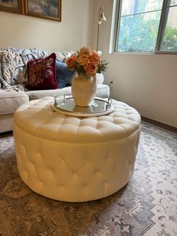 Large Tufted cream Ottoman - Storage