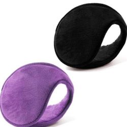 NEW! Winter Cold Ear Muff Warmers, 2pack, Classic Fleece Warm Winter Earmuffs (Purple & Black)