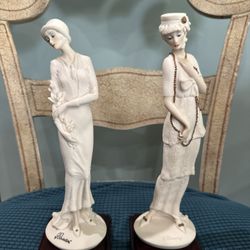 Pair Of Giuseppe Armani Lady Figurines Statues Made In Florence, Italy Signed