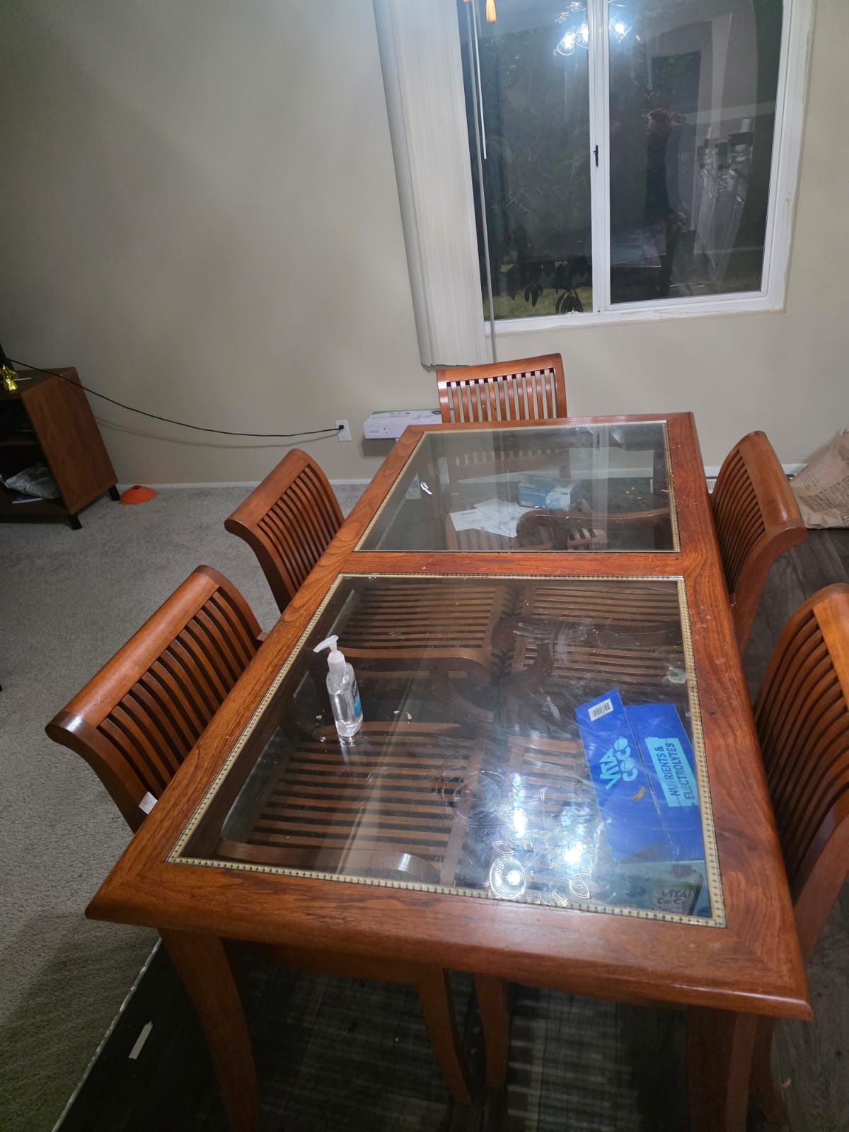 Wooden & Glass Dining Table With 5 Chairs