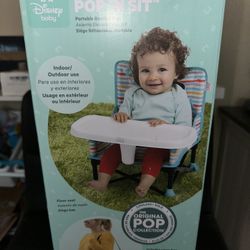 Bright Starts Disney Mickey Mouse Pop 'N Sit Portable Booster, Indoor/Outdoor Use, Floor Seat with Feeding Tray, Blue, 6 Mos - 3 Yrs