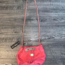 New With Tags Olivia + Joy Vibrant Coral & Faux Gold Chain-Link Crossbody Purse