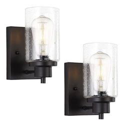 Eidonta 2-Pack Bath Vanity Light Fixtures Wall Sconces, Modern Indoor Bathroom Wall Lights with Seeded Glass, Black Wall Light Fixtures for Bedroom Mi