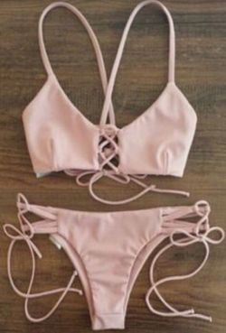 super cute pink lace up bikini