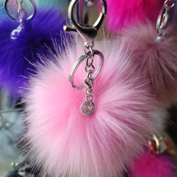 Pink 5" Pom Pom Keychain 7" Long
