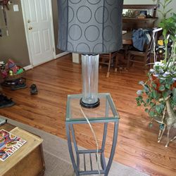 Gray Metal & Glass Accent Table With Lamp Combo