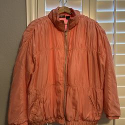 VTG 90s NEIMAN MARCUS PINK PUFFER NYLON FULL ZIP UP JACKET SIZE SMALL FITS BIG
