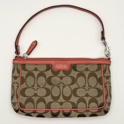 Coach Mini Purse Brown Monogram Wristlet Pink Trim Small Bag Y2K Style