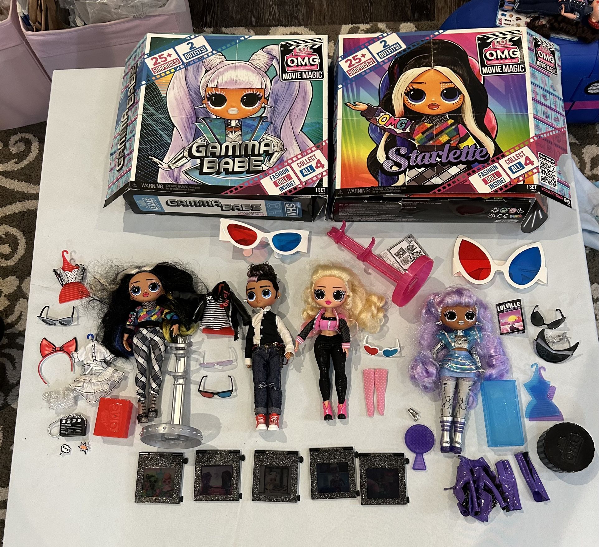 LOL OMG movie magic dolls bundle lot Pink Chick, Tough Dude, Starlette, Gamma Babe