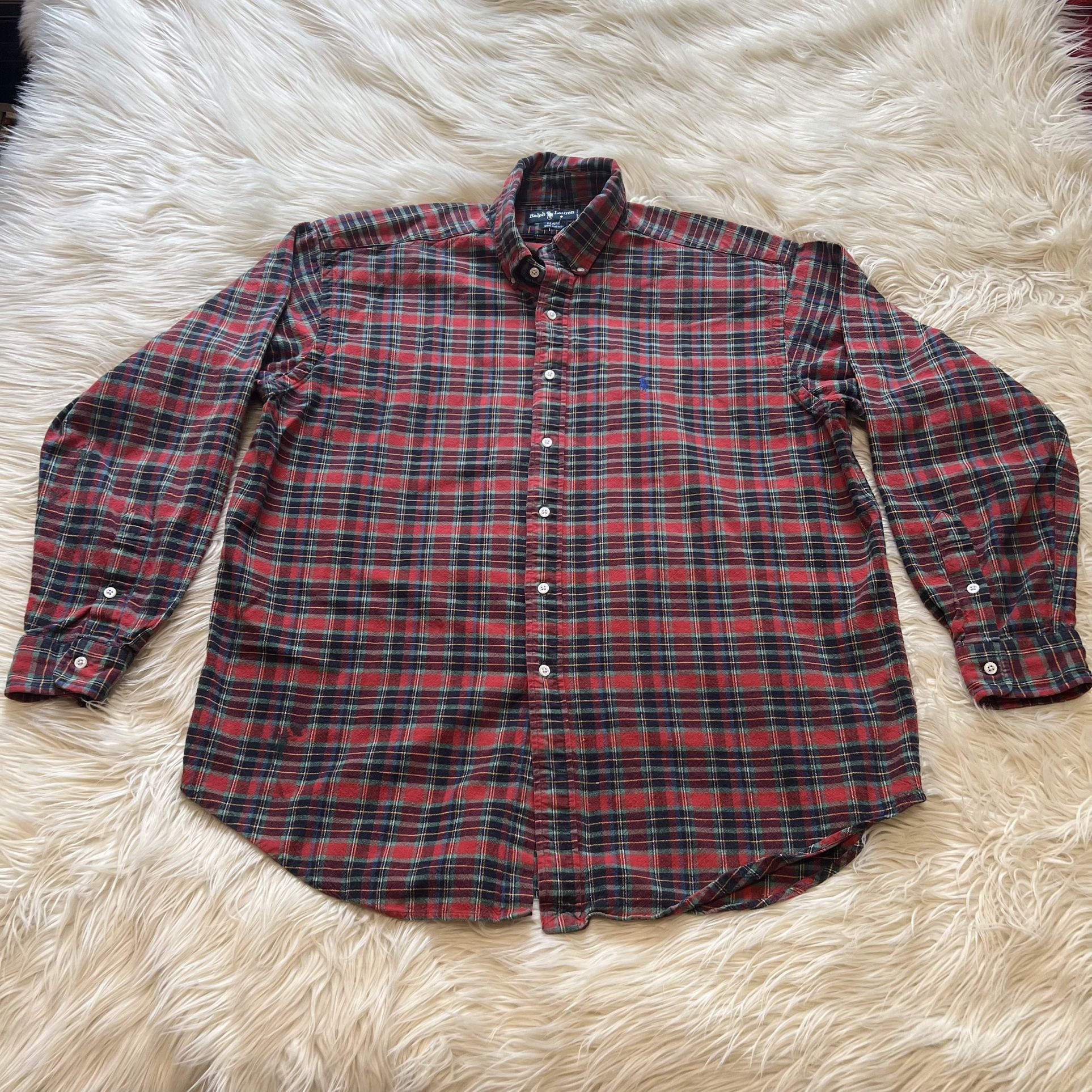 Vintage Ralph Lauren Plaid Button Up Red Blaire Flannel Shirt Cotton Men’s XL