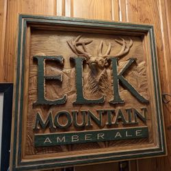 Elk Mountain Amber Ale Beer Sign 22x23 Wood Carved Wall Art Tavern Decor

