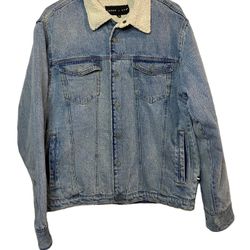 Edgar + Ash Jean Jacket Sherpa Lined Size Large Light Wash Y2K