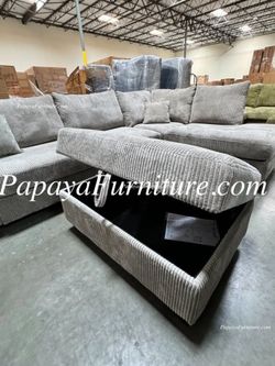 NEW Modern Fabric Sectional Sofa and Chaise Lounge Set and FREE STORAGE OTTOMAN Designer Ashley Style BIG Couch SALE Furniture Warehouse Clearance