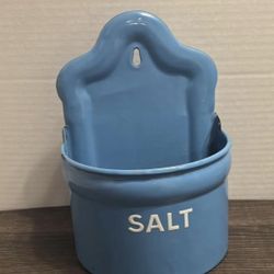 Vintage Enamel Salt Box Wall Hanging Decor