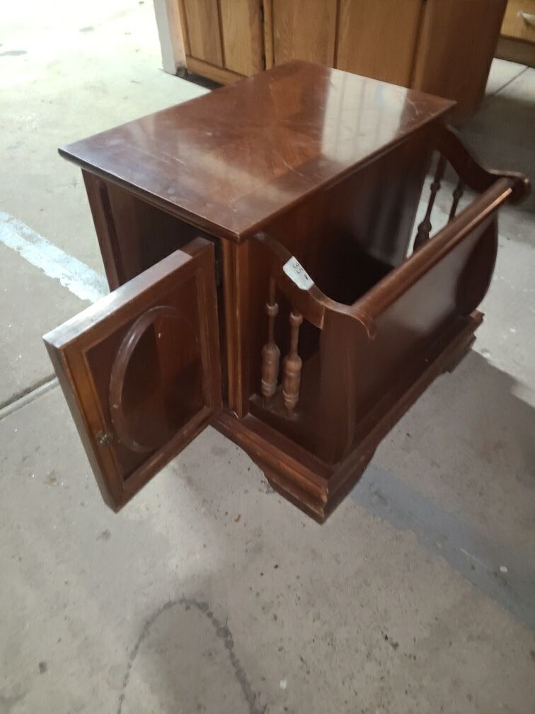 Vintage Solid Wood End Table / Magazine Rack 