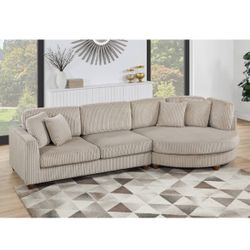 2 Piece Sectional Sofa With 4 Accent Pillows Camel Corduroy Brand New In Box Firm Price $570