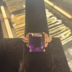 10KT Rose Gold Ring W/ Purple Stone & Diamond 36183-3