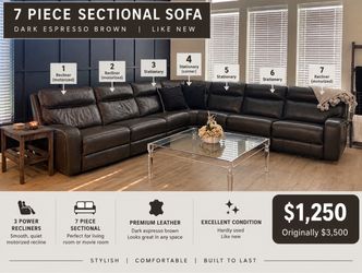 Brown leather sectional couch