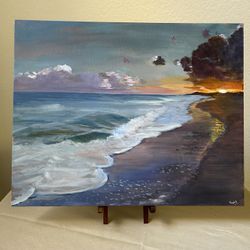 Original Sunset Wall Art 16x20 Inch Hand Made Acrylic Painting