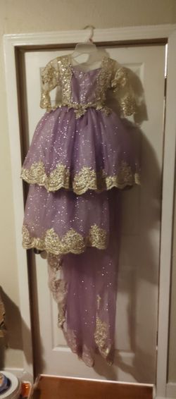 Girls Lavender Gold Lace Pageant Dress