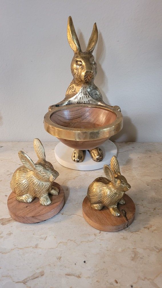 Brass Bunny Decor Set