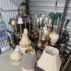 Antique Lamps, Tables, Ottoman, Brass Knick Knacks For Sale!