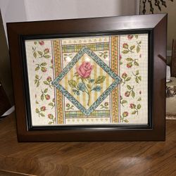 Completed & Framed Cross Stitch -“Rose Collage” Design 20” x 16”-$35 CASH