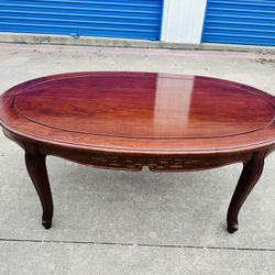 Beautiful Mid Century Modern Chinese Solid Rosewood Oval Carved Coffee Table