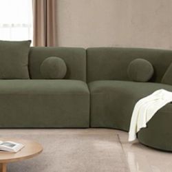 Brand New Olive Green Chenille Plush Sectional Sofa (Pillows Included)