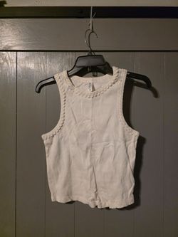 Ivory ribbed tank with crochet trim (Foschini)