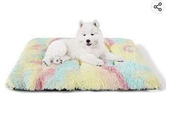 Pet Bed,Deluxe Faux Fur Dog Crate Mat with Anti-Slip Bottom.24”X18”X3”Snow Rainbow Thumbnail